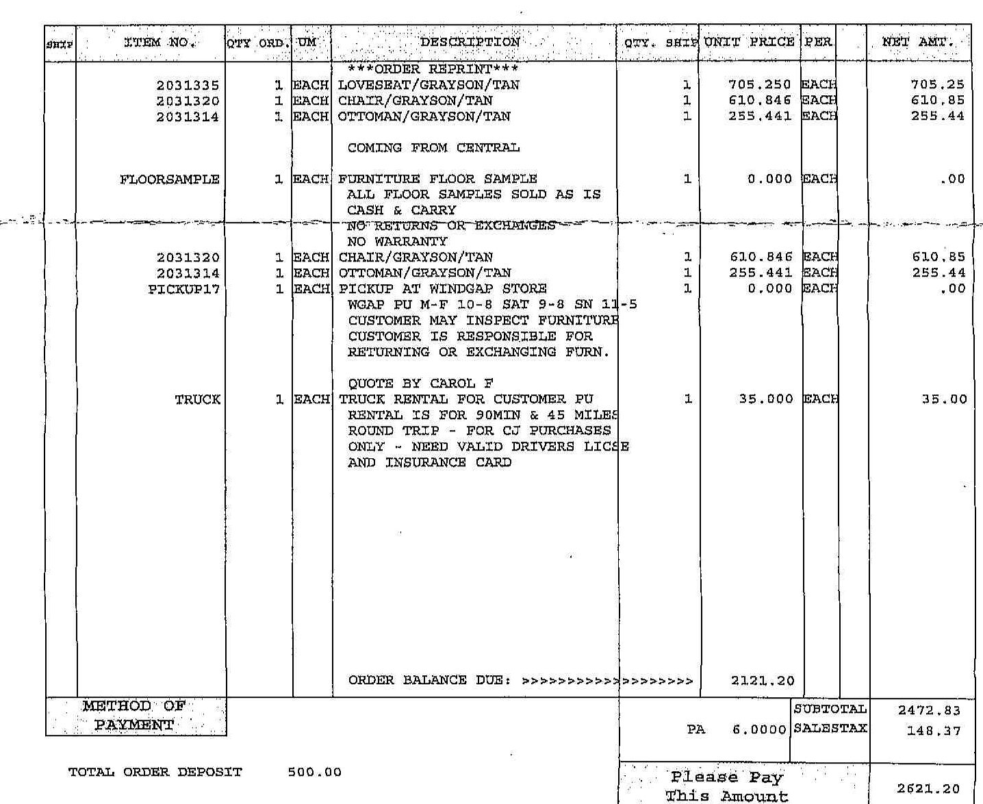 Original invoice